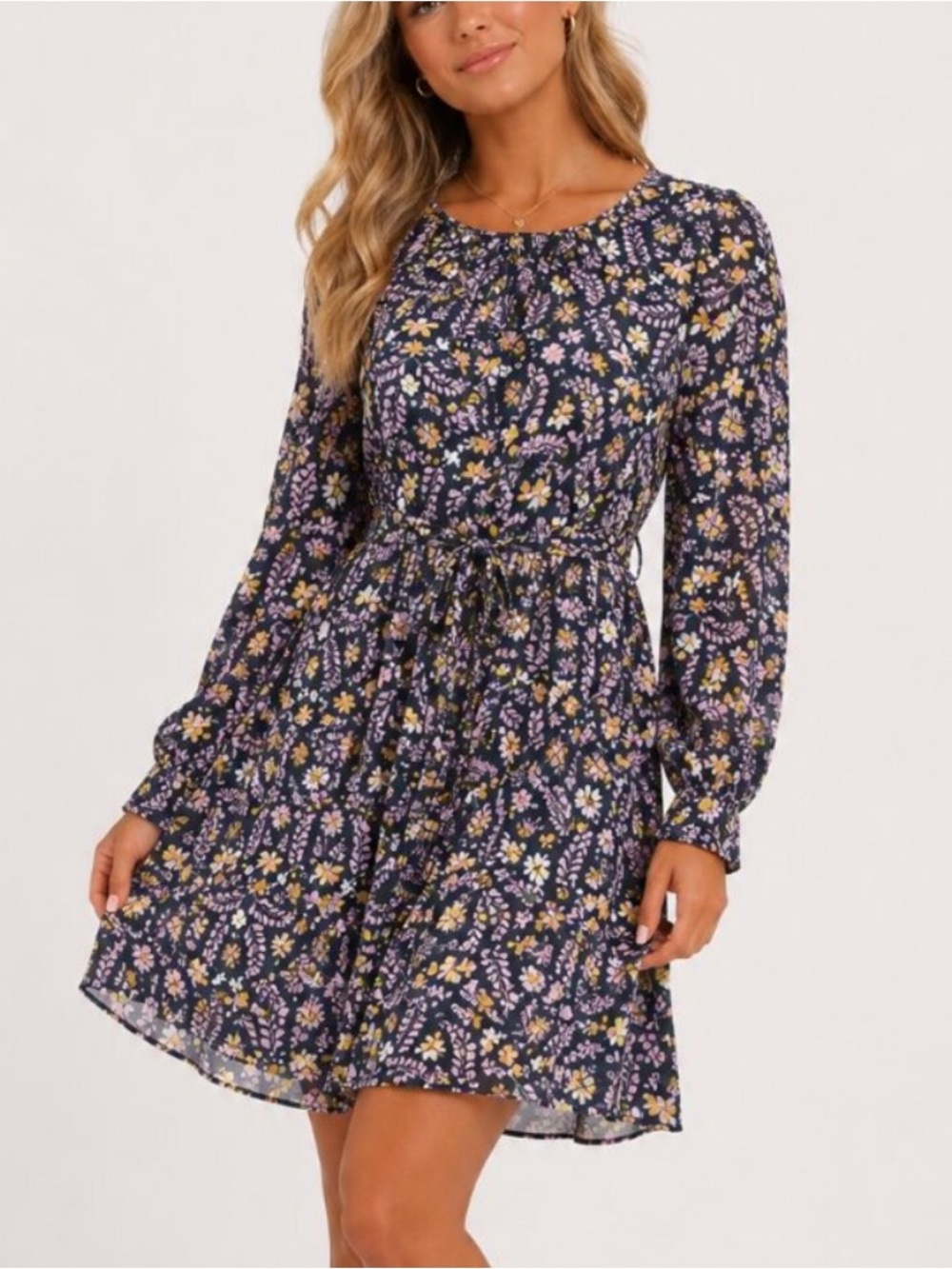 Boden Blossom Navy & Rosebay Jolie Tie Waist Mini Dress Size 8R 8464